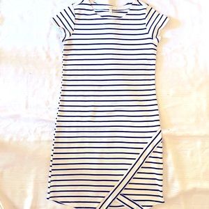 Maurices Lightweight White and Black Striped Dress XS V at bottom of dress